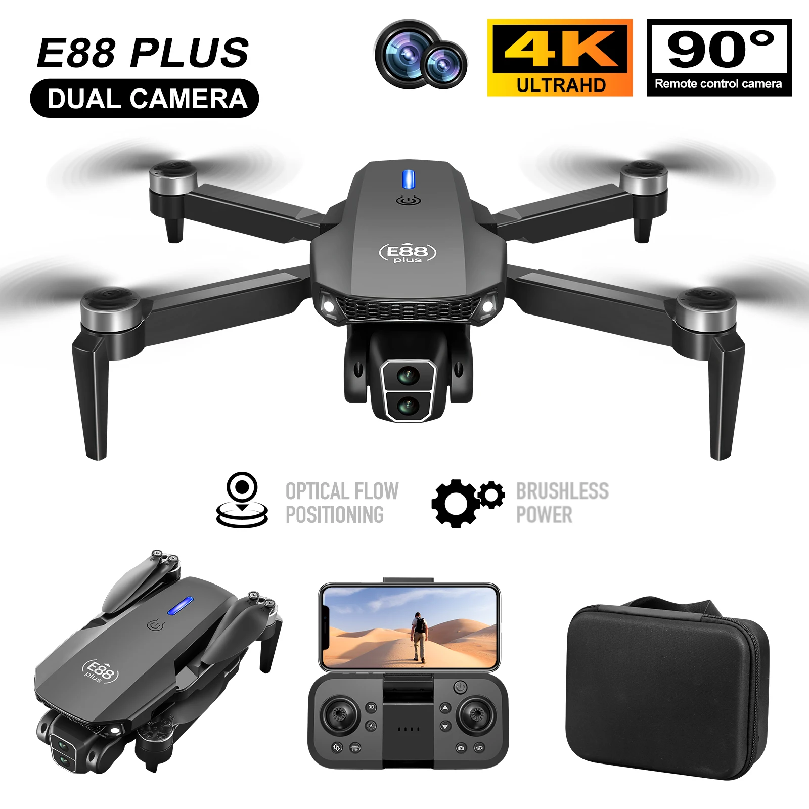 โดรนโดรน E88 Plus ใหม่: 90 °   - Rc Helicopter Case บทวิจารณ์และราคา